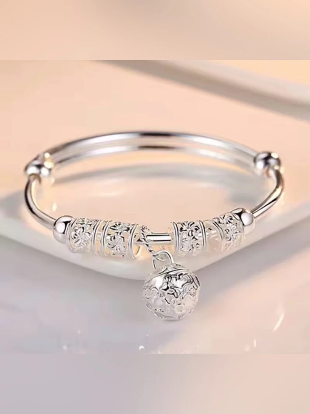 Sterling Silver Charm Bangle Bracelet - Silver
